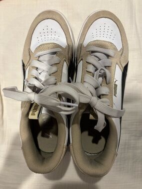 Puma White and Beige Low-Top Sneaker